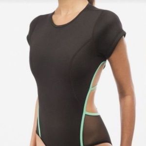 Andrea Iyamah Dakhar One Piece Swimsuit Rashguard Surf Suit Black Green NWT SZ S